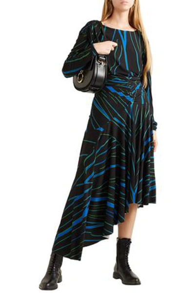 Preen By Thornton Bregazzi Melissa Asymmetric Striped Stretch-crepe Dress In Black