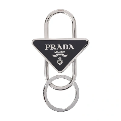 Prada Triangle Logo Key Ring In Black