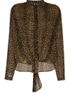 Saint Laurent Oversized Tie-up Shirt In Leopard-print Wool Etamine In Black