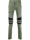 BALMAIN Distressed Khaki Green Pants,6B67EBC6-9AF4-208A-997B-8B4BDDB4FECA