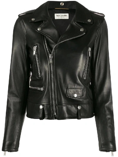 Saint Laurent Leather Biker Jacket In Black