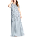 ADRIANNA PAPELL PLUS SIZE FLORAL-BEADED GOWN