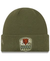 New Era Chicago Bears On-field Salute To Service Cuff Knit Hat In Olive