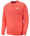 Nike Men's Club Fleece Crew Sweatshirt In Electro Orange,white
