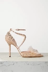 JIMMY CHOO ODETTE 100 EMBELLISHED SATIN AND LEATHER-TRIMMED LACE PUMPS