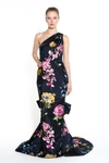 MARCHESA EMBROIDERED TAFFETA ONE SHOULDER GOWN,RS20-8814-US 10-1