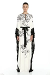 MARCHESA LONG SLEEVE EMBROIDERED GEORGETTE CAFTAN GOWN,RS20-8704-10-1