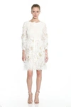 MARCHESA LONG SLEEVE FEATHERED DRESS,RS20-8917-10-1