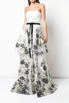 MARCHESA NOTTE STRAPLESS FLORAL TIERED GOWN,MN19FG1021IV-4