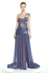 MARCHESA DRAPED ILLUSION NECK GOWN,MC20RG8810-US