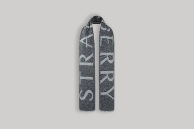 Strathberry Wool Cashmere Logo Scarf In Grey / Navy