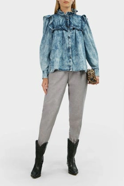 Isabel Marant Étoile Idety Ruffle-trimmed Denim Blouse In Blue