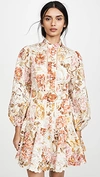 Zimmermann Bonita Embroidered Floral Lace Mini Dress In Beige