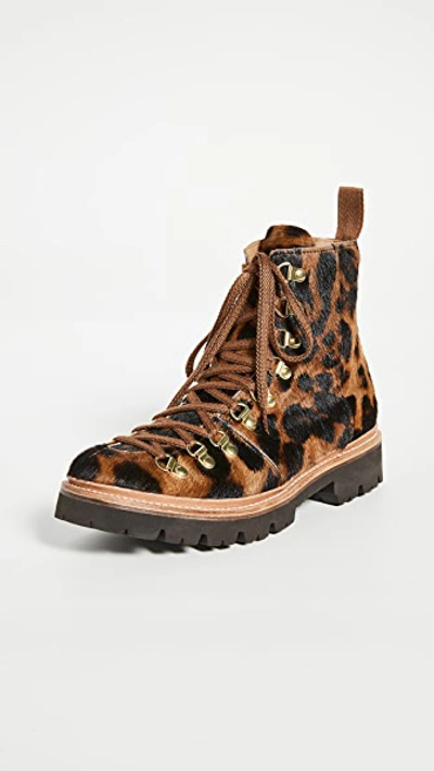 Grenson Nanette Leopard Print Hair On Side Leather Hiker Boot In 棕色
