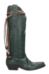 GOLDEN GOOSE WISH STAR TEXAN BOOTS IN GREEN LEATHER,11196436