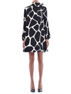 Valentino Giraffe Print Long Sleeve Silk Minidress In Black