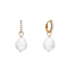 Lily & Roo Small Solid Gold Diamond Huggie Pearl Drop Earrings