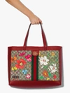 GUCCI RED OPHIDIA FLORA TOTE BAG,547947HWHAC14607860