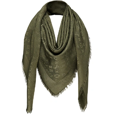 Pre-owned Louis Vuitton Khaki Monogram Wool And Silk Shawl In Green