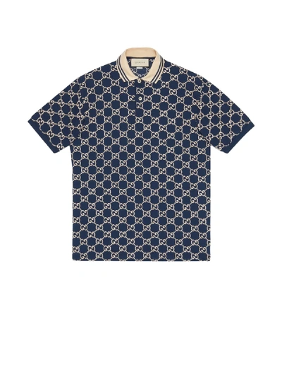 Gucci Navy Gg Stretch Cotton Polo In Blue