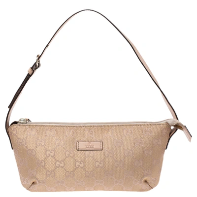 Pre-owned Gucci Metallic Beige Gg Canvas And Leather Pochette