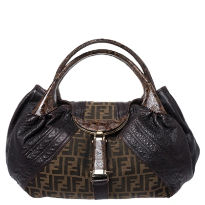 Pre-owned Fendi Tobacco Zucca Canvas And Leather Spy Bag In Brown