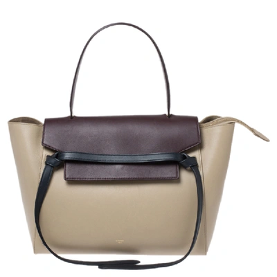 Pre-owned Celine Beige/burgundy Leather Nano Belt Bag
