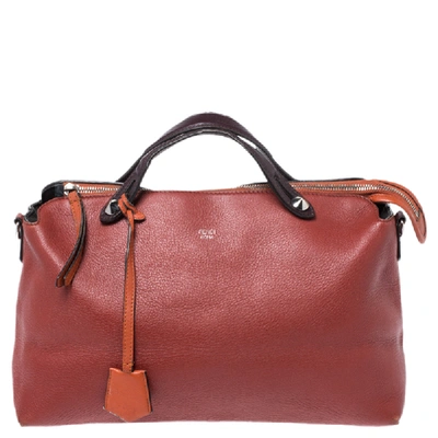 Pre-owned Fendi Rust/maroon Leather Medium By The Way Boston Bag In Red