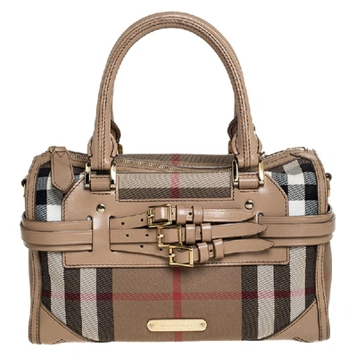 Pre-owned Burberry Beige House Check Fabric And Leather Bridle Chester Bowler Bag