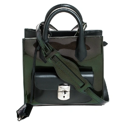 Pre-owned Balenciaga Dark Green Iridescent Patent Leather Mini Padlock All Afternoon Tote
