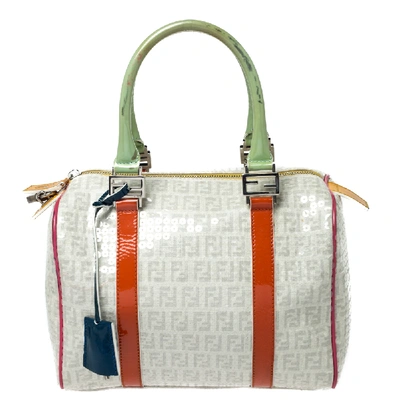Pre-owned Fendi Multicolor Zucchino Coated Canvas/sequins And Patent Leather Small Forever Bauletto Boston Bag
