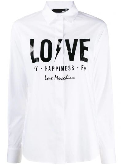 Love Moschino Slogan Print Classic Collar Shirt In White