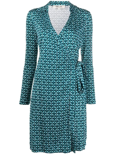 Diane Von Furstenberg Geometric Tile Print Wrap Dress In Blue