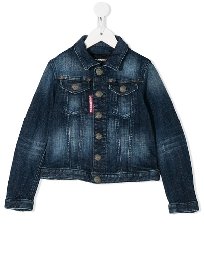 Dsquared2 Kids Faded Effect Denim Jacket In Blue