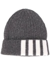 Thom Browne 4-bar Knitted Beanie In Grey