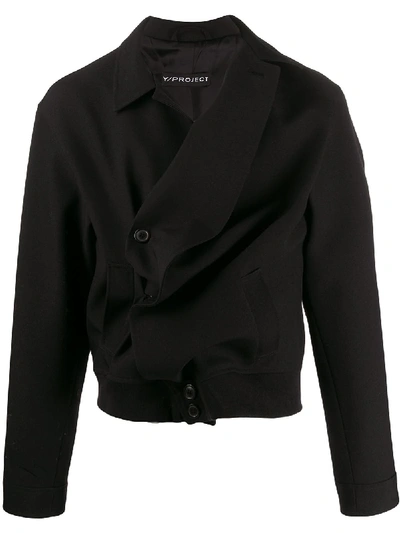 Y/project Ruched Side Textured Jacket In Black