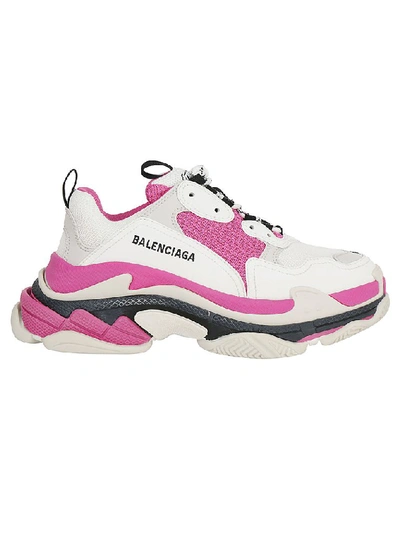 Balenciaga 60mm Triple S Mesh Sneakers In White/pink/grey