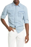 Brunello Cucinelli Classic Western Denim Shirt In Light Wash Denim