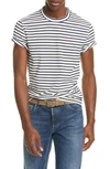 Brunello Cucinelli Stripe Cotton Crewneck T-shirt In Bicolore