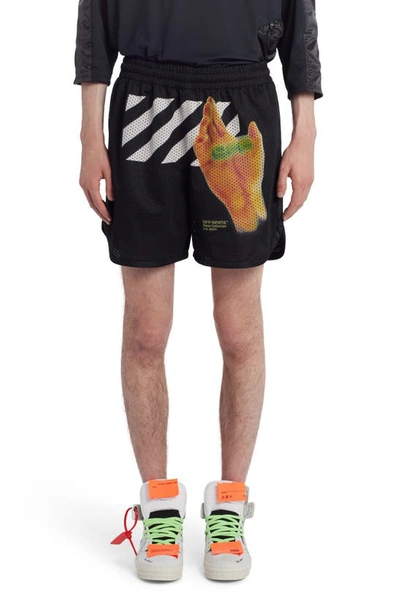 Off-white Graphic Print Mesh Shorts In Black