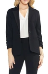 Vince Camuto Ruched-sleeve Ponte Blazer In Black