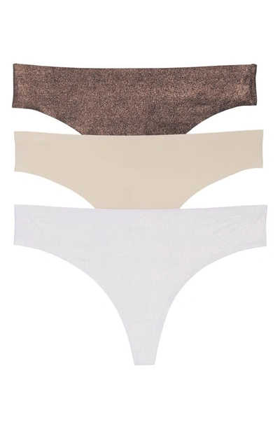 Honeydew Intimates Skinz 3-pack Thong In Nude/frst Blk/frst Sugar Plum