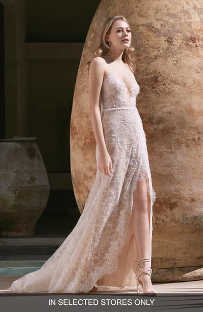 Watters Robin Beaded Lace Wedding Dress In Ivory/ Nude