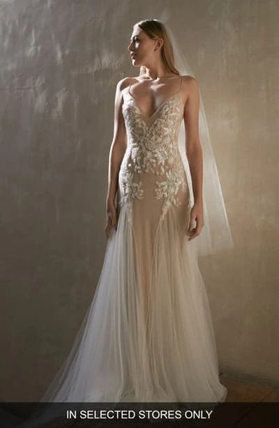 Watters Tempest Embellished Tulle Wedding Dress In Ivory/ Nude