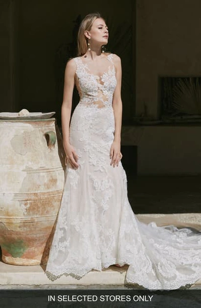 Watters Tori Illusion Lace Wedding Dress In Ivory/ Blush