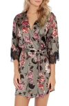 Midnight Bakery Floral Print Wrap Robe In Gwen Rose-grey