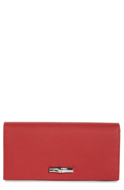 Longchamp Roseau Leather Continental Wallet In Red
