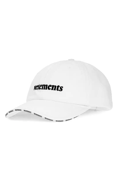 Vetements Logo Embroidered Cotton Baseball Hat In White