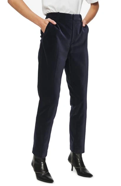 Anine Bing Ella Velvet Trousers In Ink In Blue