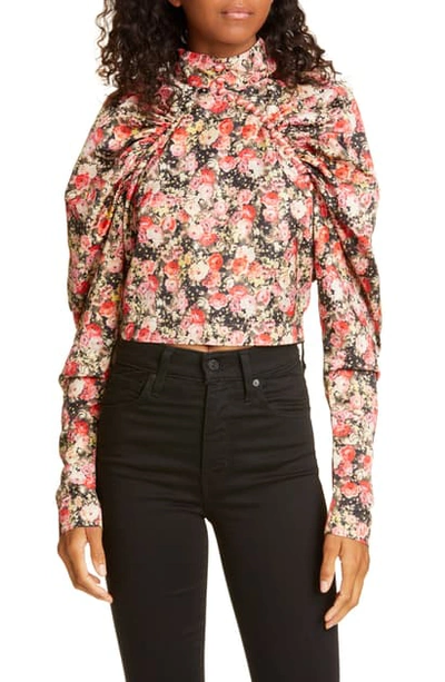 Rotate Birger Christensen Floral Printed Top W/puff Sleeves In Multicolor